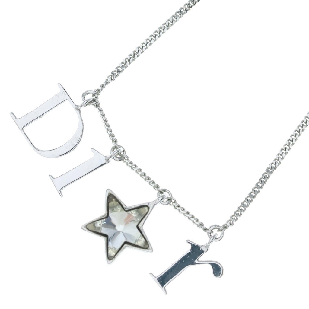 Christian Dior(クリスチャンディオール) ロゴレター スタービジュー ネックレス ペンダント チェーン シルバー レディース