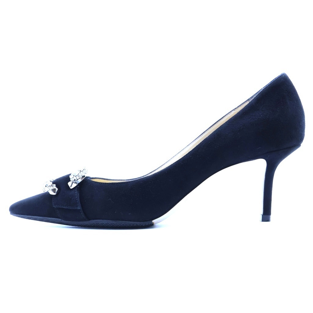 JIMMY CHOO(ジミーチュウ) SARESA 65 ビジュー装飾 スエードレザー ポインテッドトゥ ヒール パンプス シューズ ブラック レディース