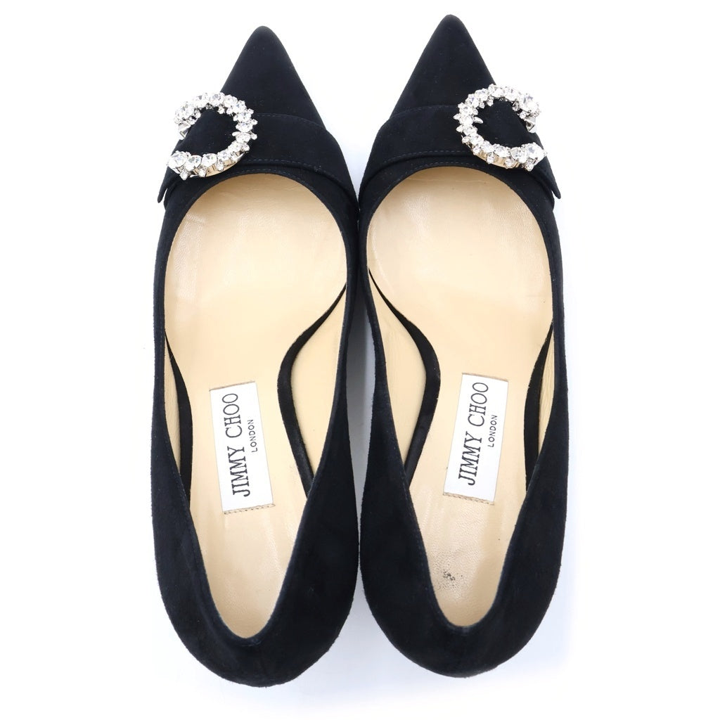 JIMMY CHOO(ジミーチュウ) SARESA 65 ビジュー装飾 スエードレザー ポインテッドトゥ ヒール パンプス シューズ ブラック レディース