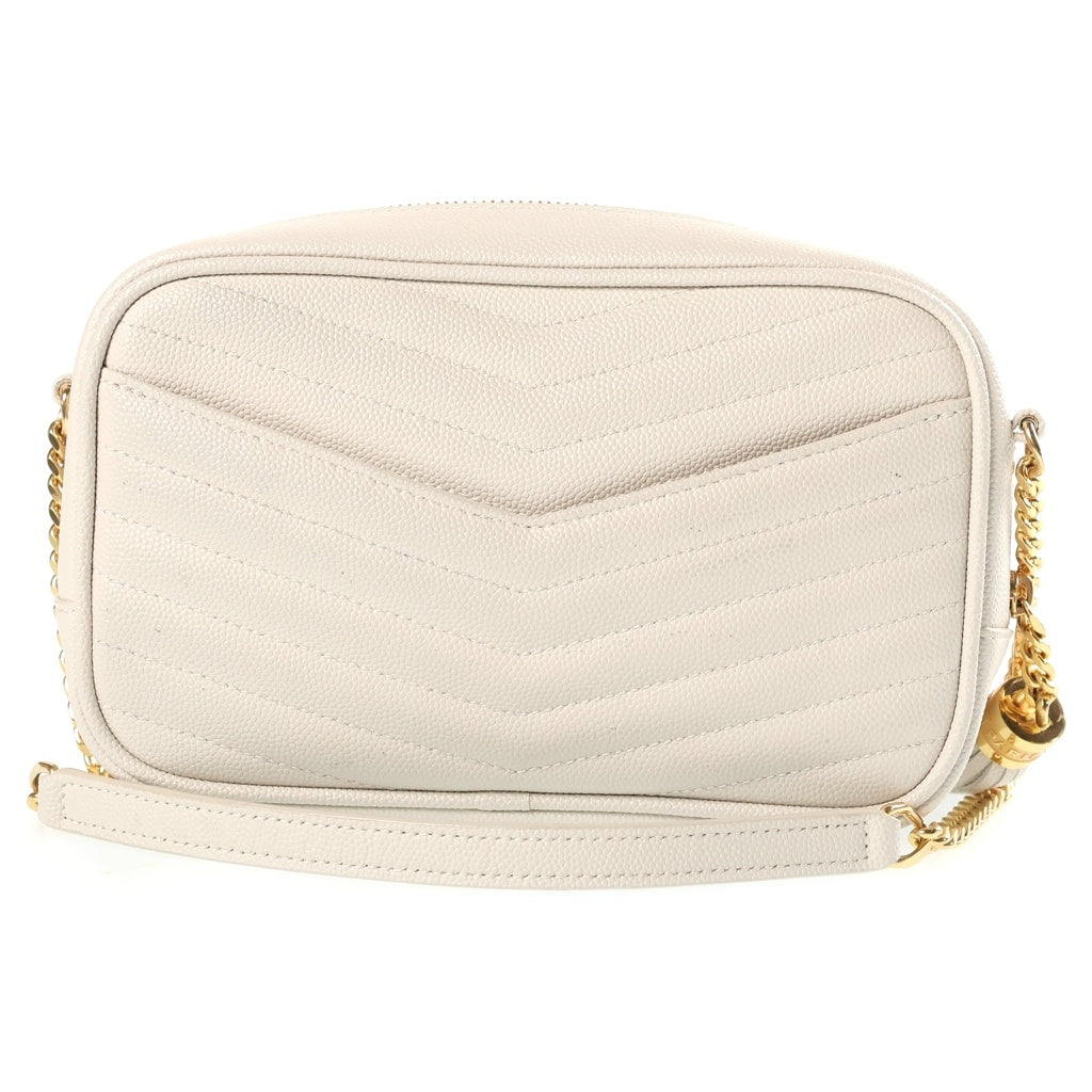 YVES SAINT LAURENT(イヴサンローラン) ルー カメラバッグ Vステッチ ショルダーバッグ ホワイト キャビア ゴールド金具 レディース