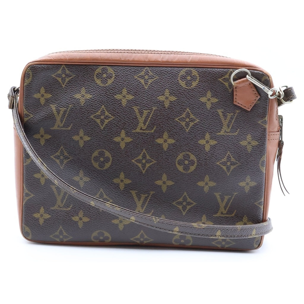 LOUIS VUITTON(ルイヴィトン) モノグラム サックスポ ショルダーバッグ ブラウン レザー×PVC シルバー金具 レディース