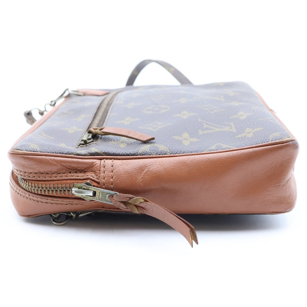 LOUIS VUITTON(ルイヴィトン) モノグラム サックスポ ショルダーバッグ ブラウン レザー×PVC シルバー金具 レディース