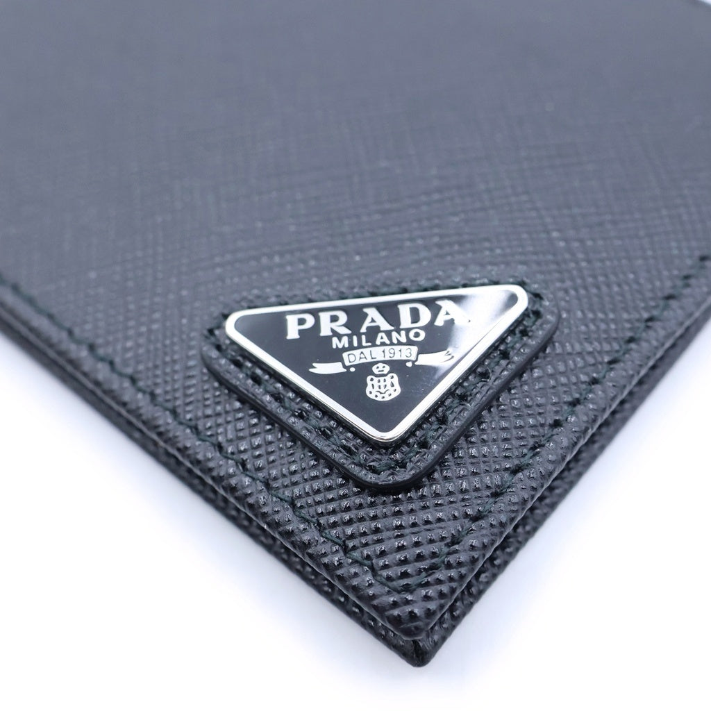 PRADA(プラダ) トライアングルロゴ マネークリップ 二つ折り財布 コンパクトウォレット カードケース ブラック レザー 2MN077