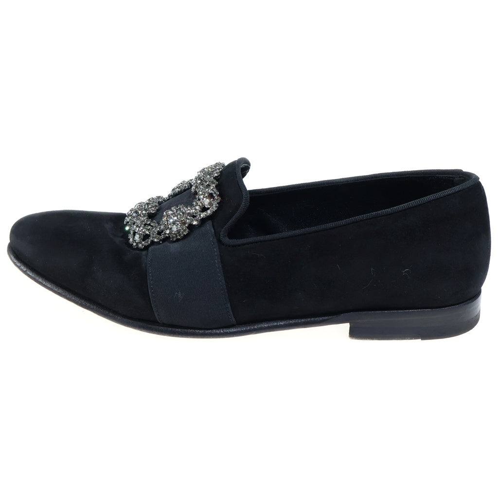 MANOLO BLAHNIK(マノロブラニク) CARLTON カールトン ベルベット ビジューバックル スリッポン フラットシューズ ブラック レディース