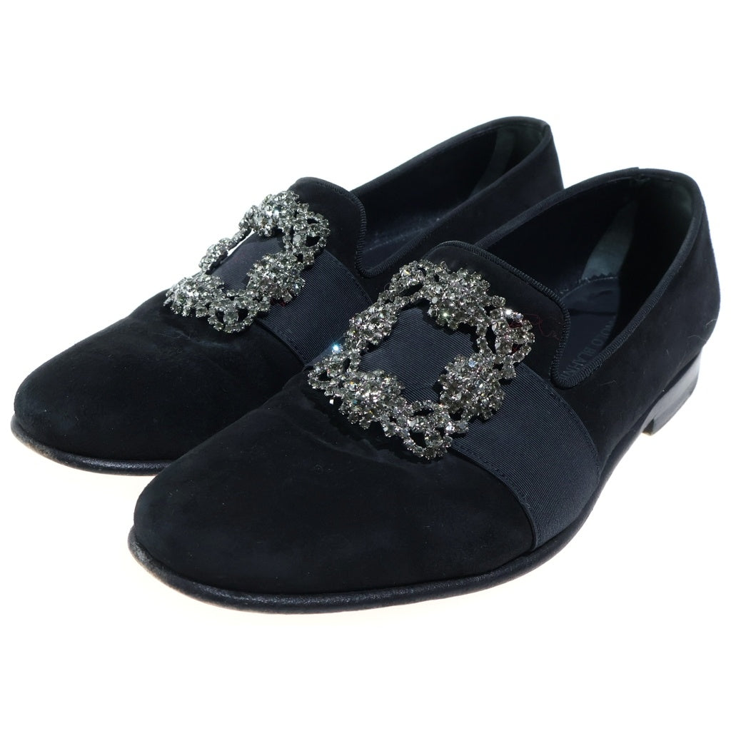 MANOLO BLAHNIK(マノロブラニク) CARLTON カールトン ベルベット ビジューバックル スリッポン フラットシューズ ブラック レディース
