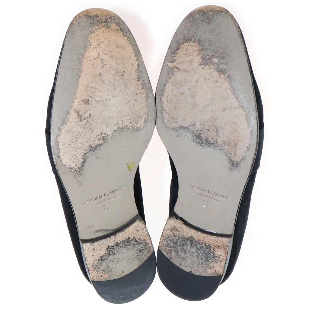 MANOLO BLAHNIK(マノロブラニク) CARLTON カールトン ベルベット ビジューバックル スリッポン フラットシューズ ブラック レディース