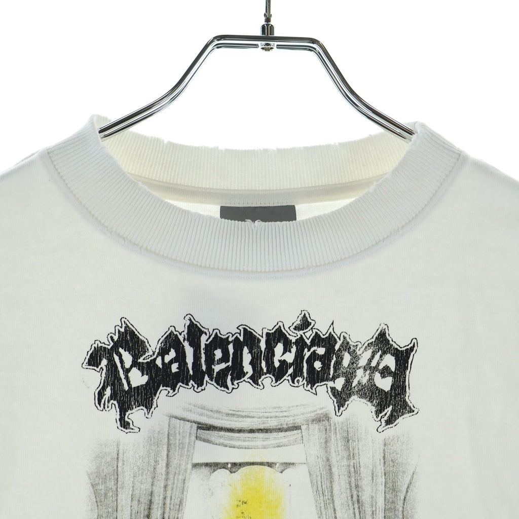 BALENCIAGA(バレンシアガ) 26SS Salon De Couture クロップド半袖Tシャツ カットソー ユーズド加工 アートワークプリント ホワイト 871735 TUVD4 レディース