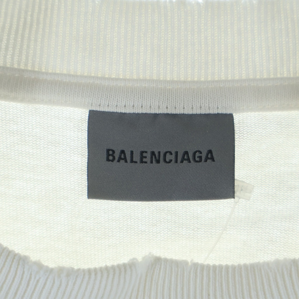 BALENCIAGA(バレンシアガ) 26SS Salon De Couture クロップド半袖Tシャツ カットソー ユーズド加工 アートワークプリント ホワイト 871735 TUVD4 レディース