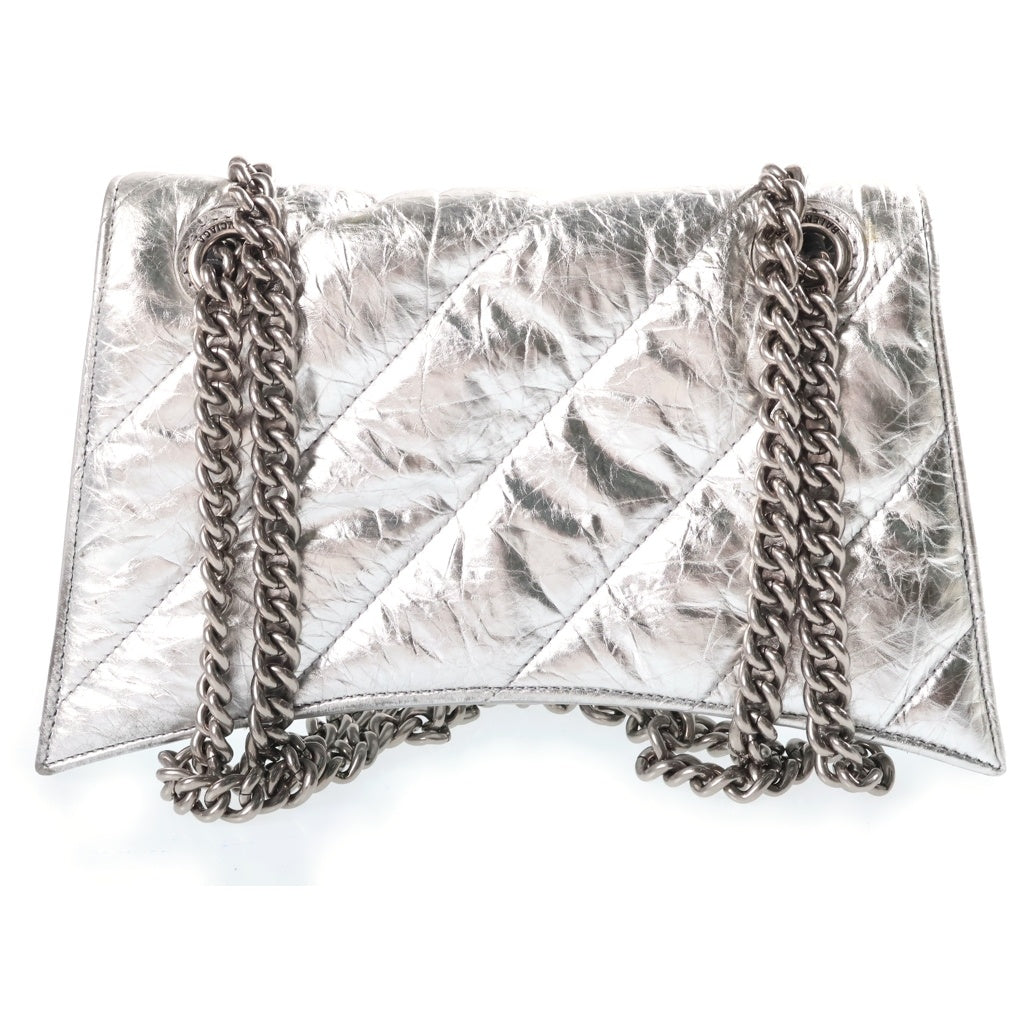 BALENCIAGA(バレンシアガ) アワーグラス クラッシュ チェーンショルダーバッグ シルバー レザー 716351 シルバー金具 レディース