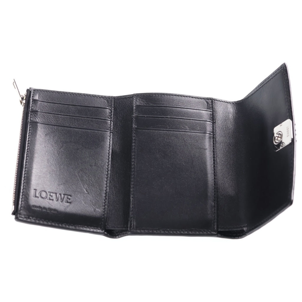LOEWE(ロエベ) アナグラム バーティカルウォレット スモール 三つ折り財布 コンパクト ブラック ペブルグレインカーフレザー C821S33X0 シルバー金具 レディース