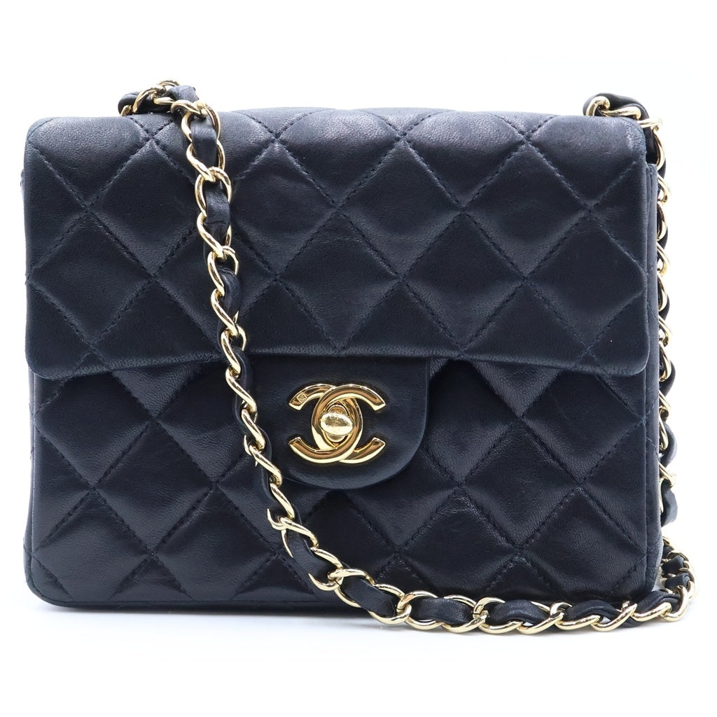 CHANEL(シャネル) ミニマトラッセ17 Sフラップ チェーンショルダーバッグ ミニバッグ ブラック ラムスキン 7番台 ゴールド金具 レディース