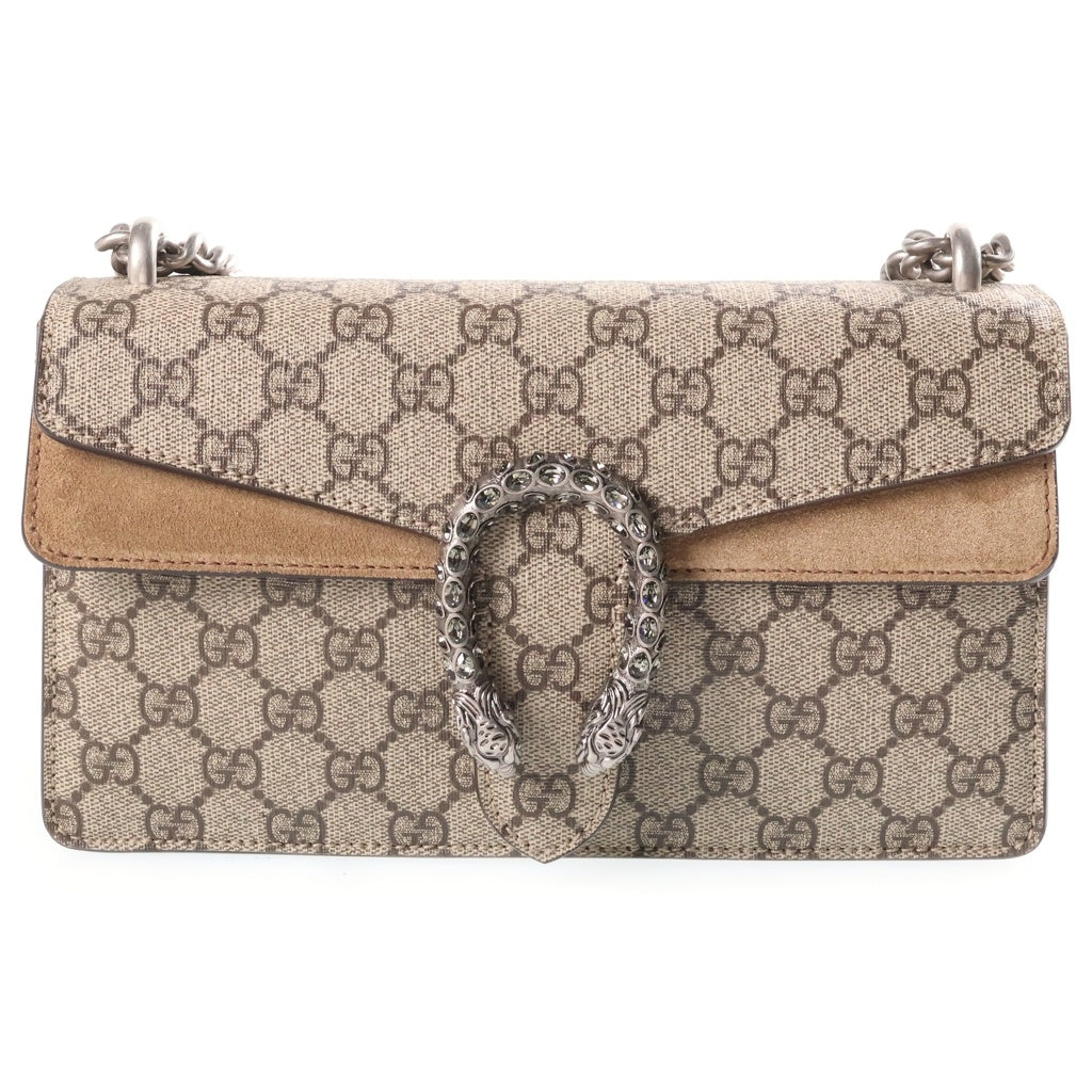 GUCCI(グッチ) GGスプリーム ディオニュソス チェーンショルダーバッグ ベージュ PVC×スエード 499623 シルバー金具 レディース