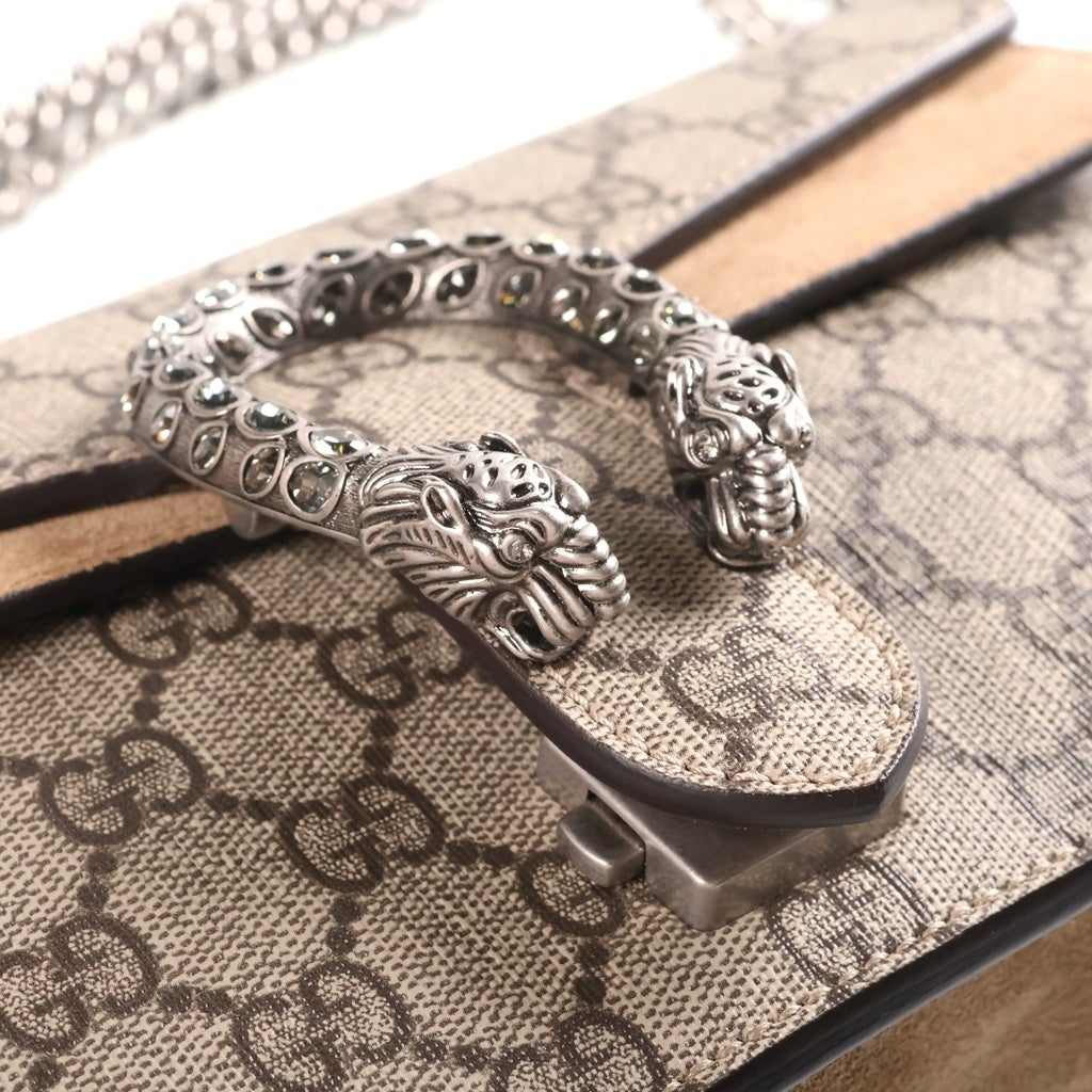 GUCCI(グッチ) GGスプリーム ディオニュソス チェーンショルダーバッグ ベージュ PVC×スエード 499623 シルバー金具 レディース