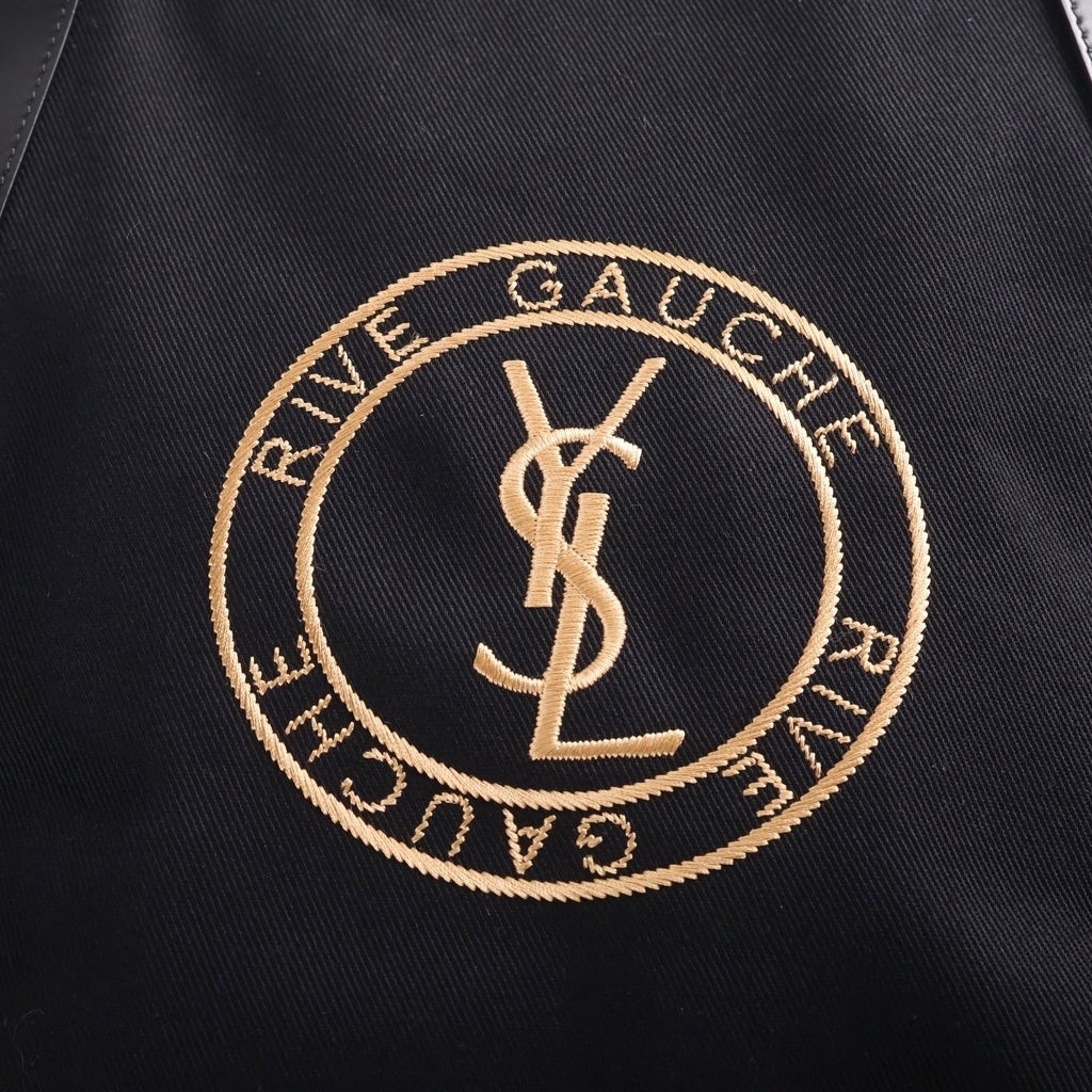 SAINT LAURENT PARIS(サンローランパリ) リヴゴーシュ 2WAYハンドバッグ ボウリングバッグ ショルダーバッグ ブラック レザー×キャンバス 774048 ゴールド金具 レディース