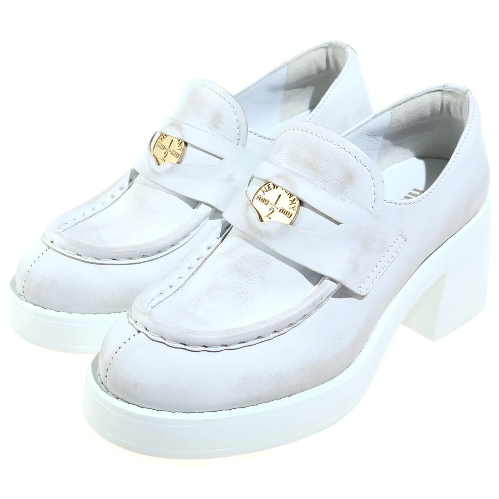 miumiu(ミュウミュウ) Leather Penny Loafers レザーペニーローファー シューズ コイン チャンキーソール ユーズド加工 ホワイト 5D820D レディース
