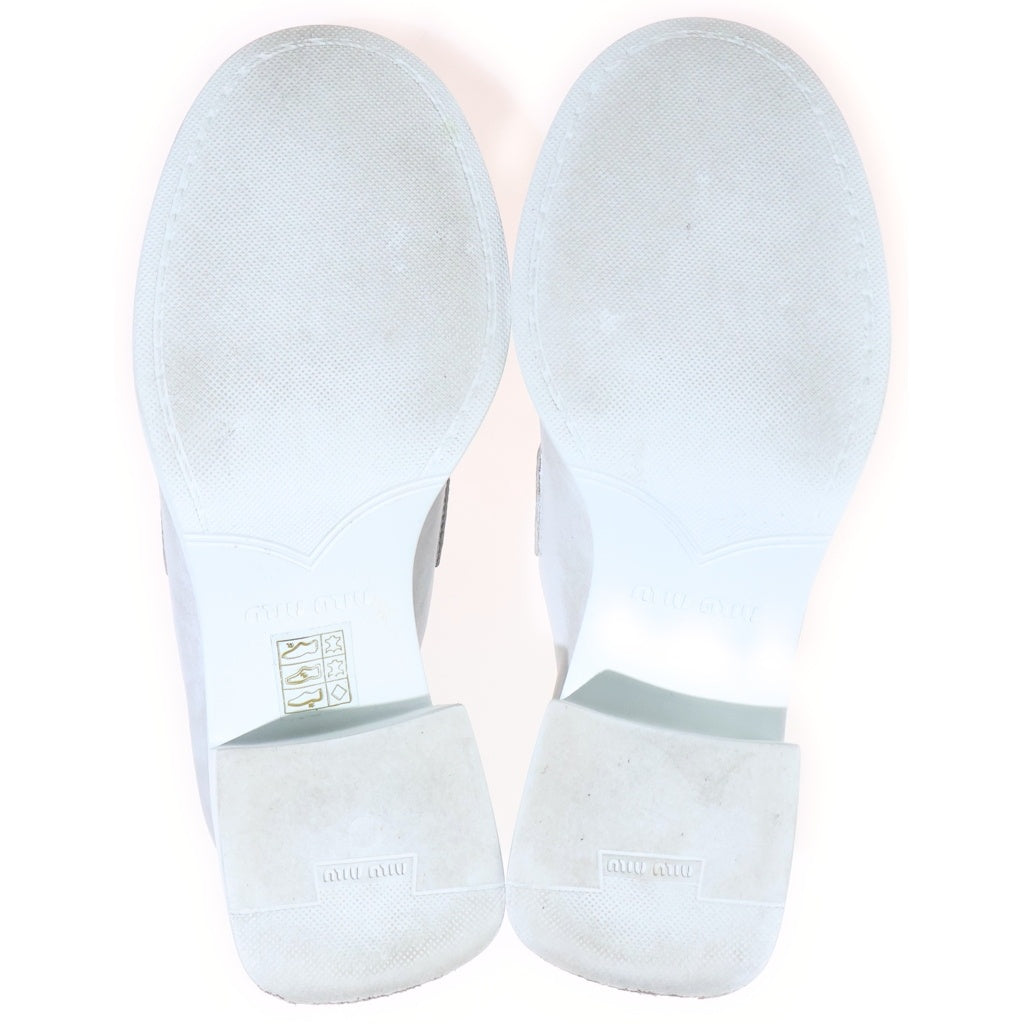 miumiu(ミュウミュウ) Leather Penny Loafers レザーペニーローファー シューズ コイン チャンキーソール ユーズド加工 ホワイト 5D820D レディース