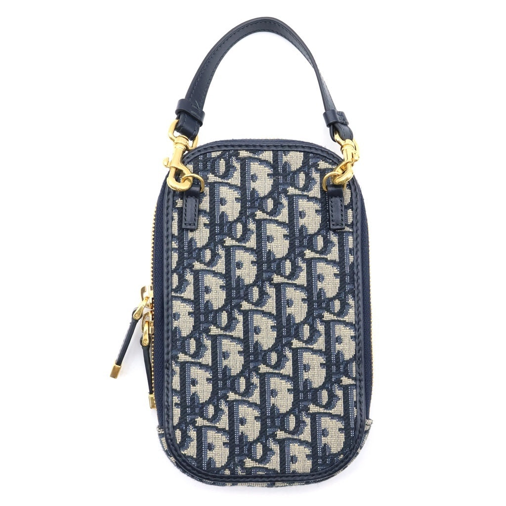 Christian Dior(クリスチャンディオール) 30 モンテーニュ フォンホルダー オブリーク チェーンショルダーバッグ ネイビー レザー×キャンバス ゴールド金具 レディース