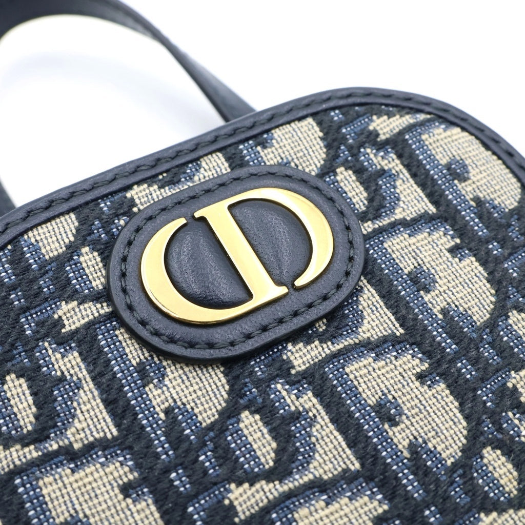 Christian Dior(クリスチャンディオール) 30 モンテーニュ フォンホルダー オブリーク チェーンショルダーバッグ ネイビー レザー×キャンバス ゴールド金具 レディース