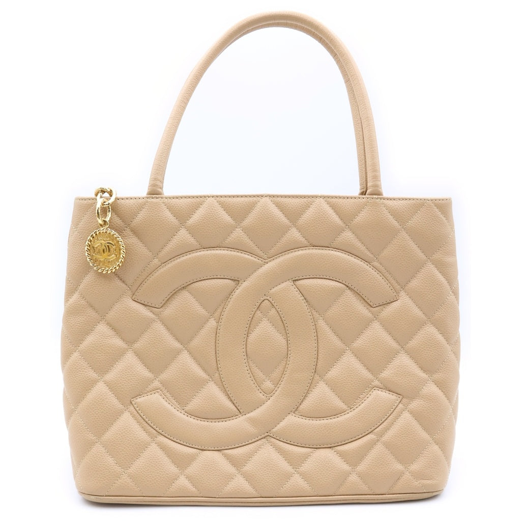 CHANEL(シャネル) 復刻トート ハンドバッグ トートバッグ ベージュ キャビアスキン 8番台 ゴールド金具 レディース
