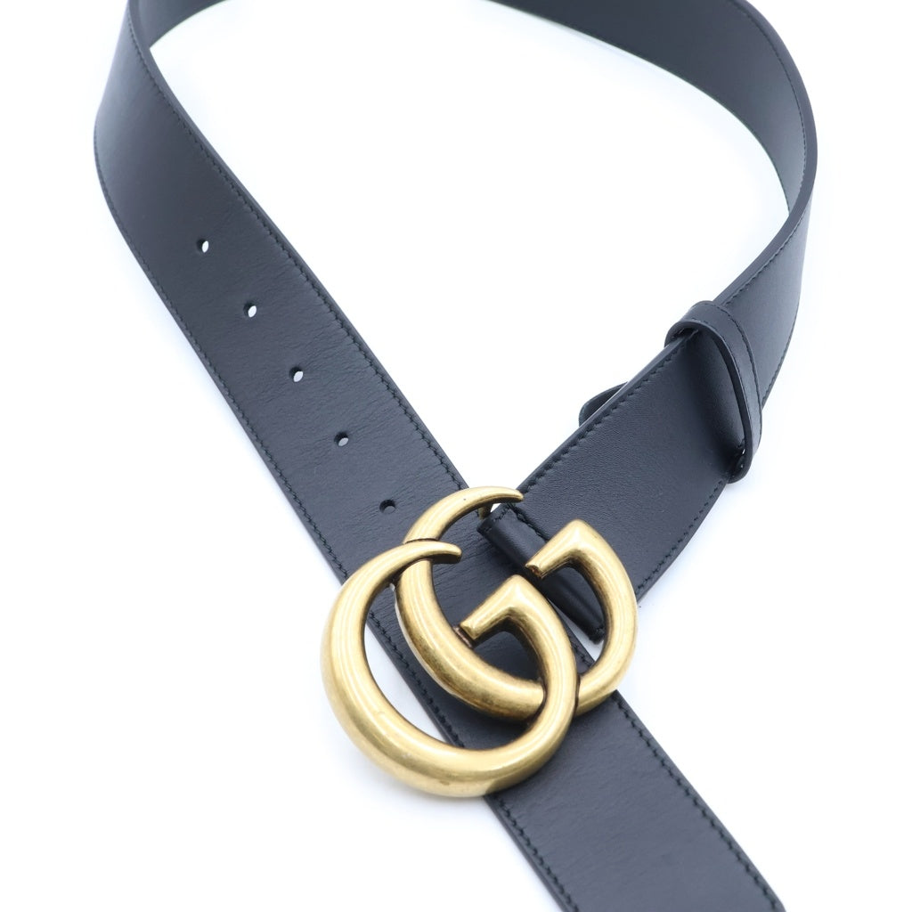 GUCCI(グッチ) GGエンブレム レザーベルト ブラック 400593 ゴールド金具 レディース