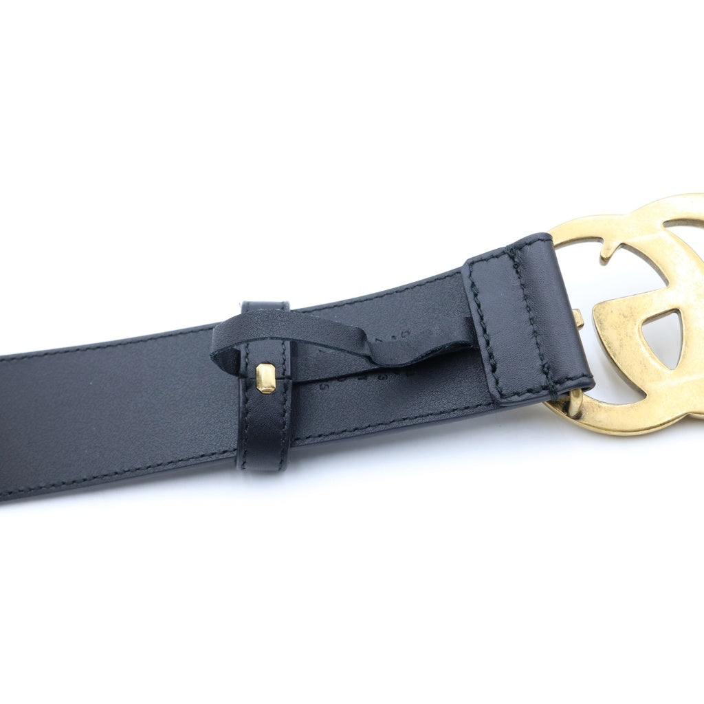 GUCCI(グッチ) GGエンブレム レザーベルト ブラック 400593 ゴールド金具 レディース