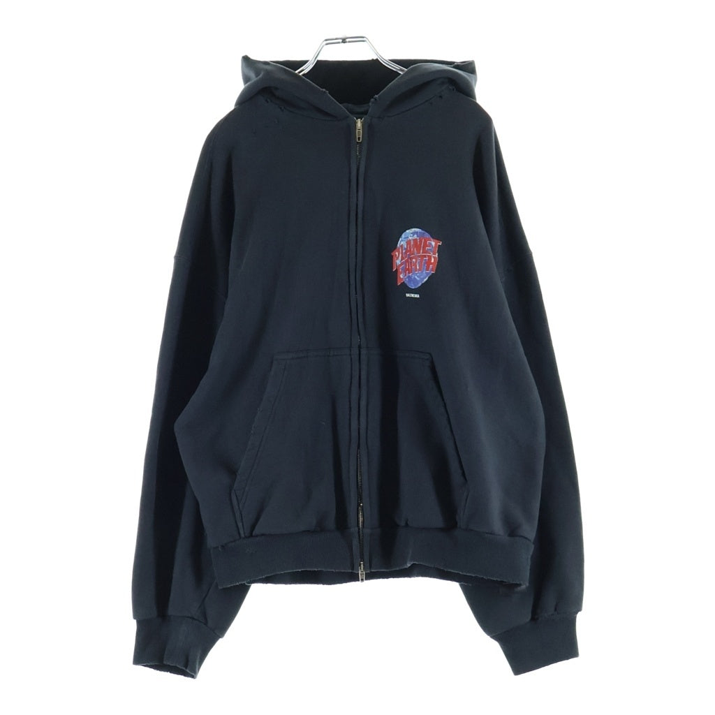BALENCIAGA(バレンシアガ) 24AW PLANET EARTH プラネット アース ジップアップパーカー フーディ コットン ブラック