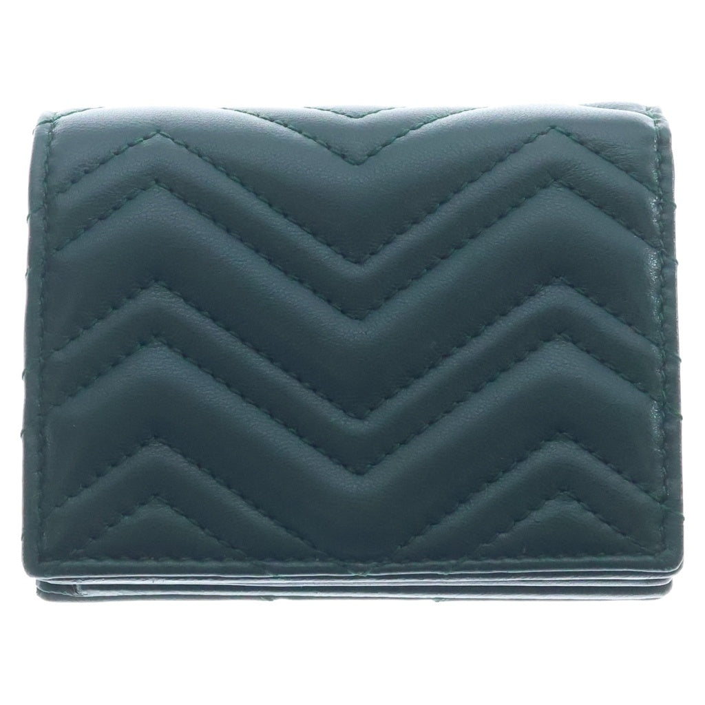 GUCCI(グッチ) GGマーモント コンパクトウォレット 二つ折り財布 コインケース グリーン レザー 466492 ゴールド金具 レディース