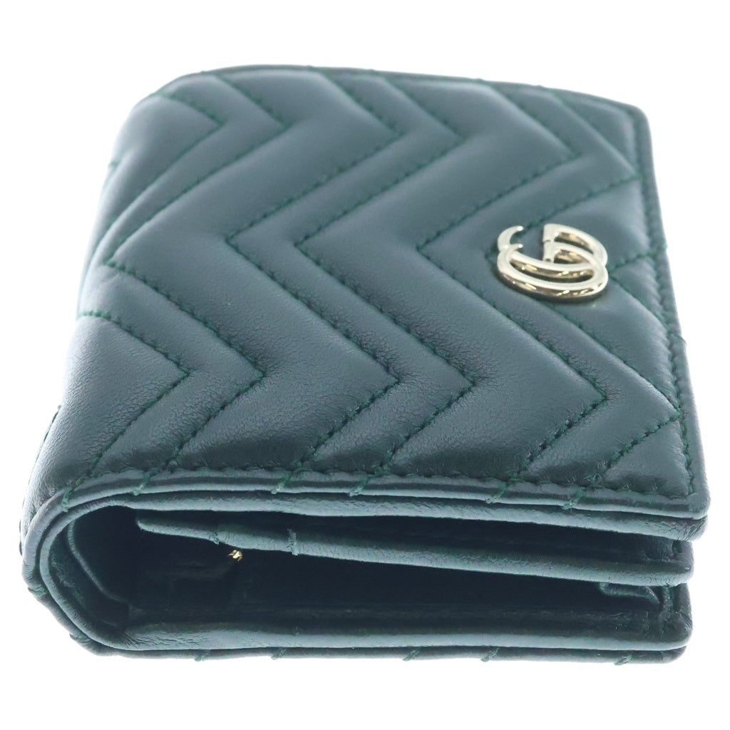 GUCCI(グッチ) GGマーモント コンパクトウォレット 二つ折り財布 コインケース グリーン レザー 466492 ゴールド金具 レディース