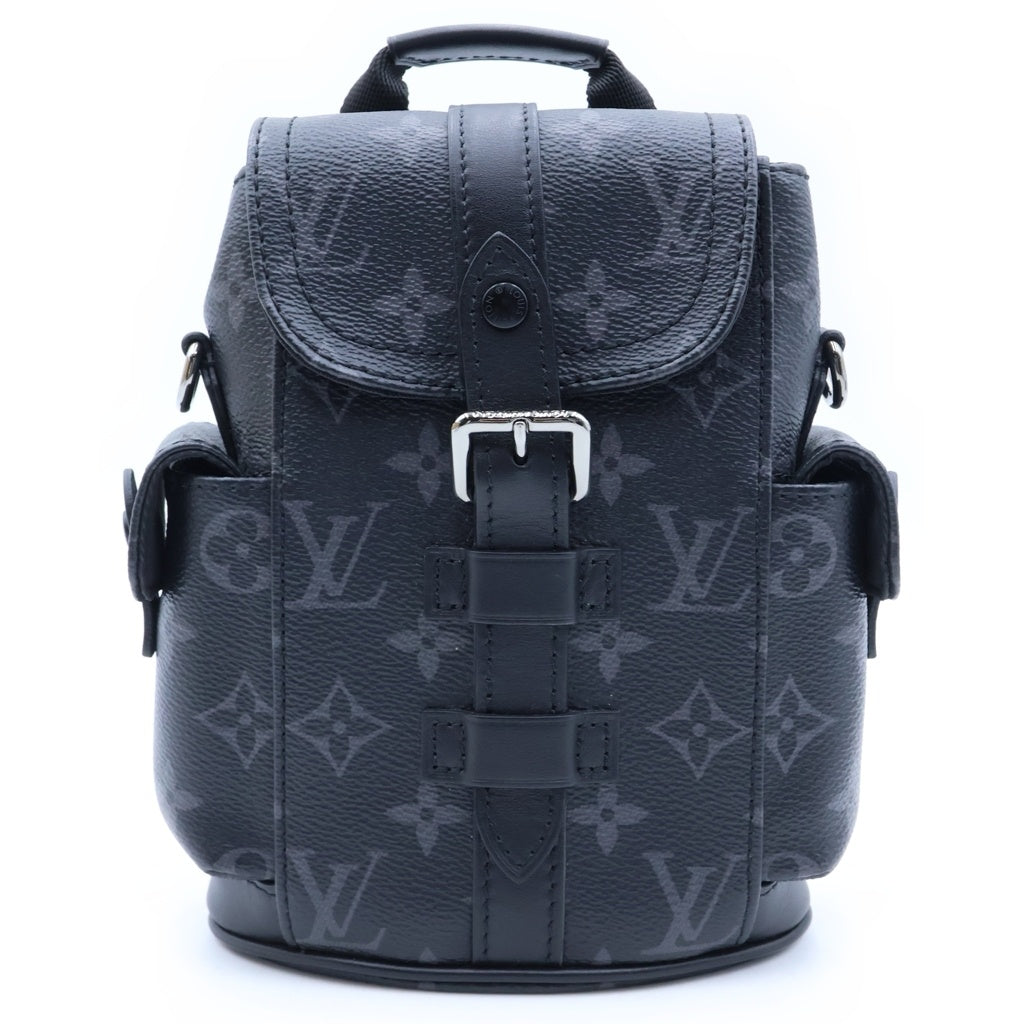 LOUIS VUITTON(ルイヴィトン) モノグラム エクリプス ナノクリストファー ショルダーバッグ ブラック レザー×PVC M82769 シルバー金具 レディース