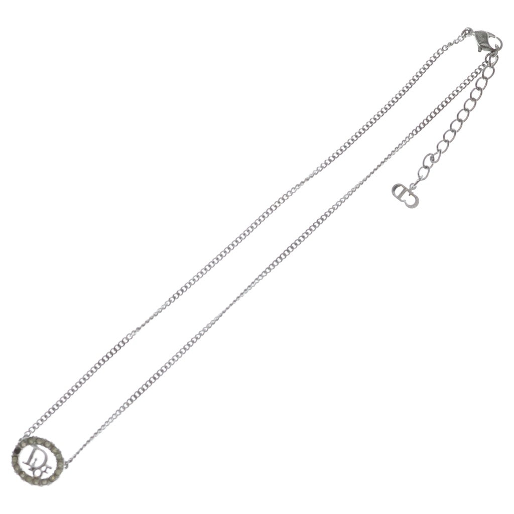 Christian Dior(クリスチャンディオール) CDロゴラインストーン オーバル ネックレス ペンダントチェーン シルバー レディース