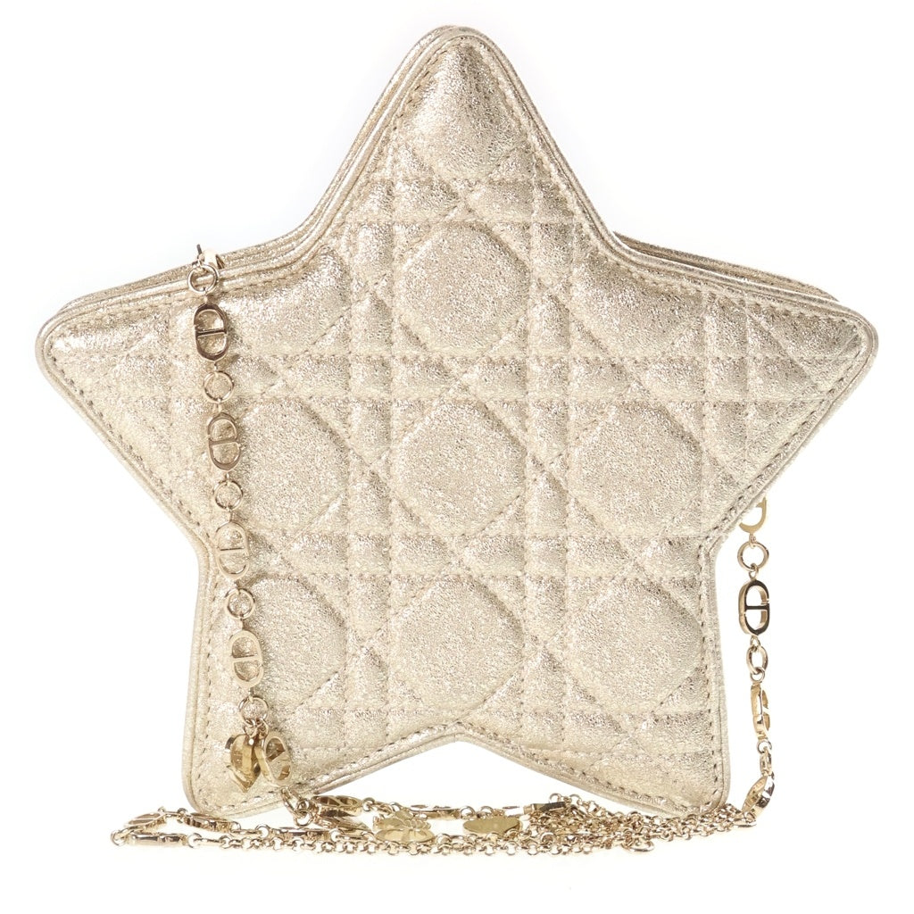 Christian Dior(クリスチャンディオール) キッズ スターバッグ チェーンショルダーバッグ ゴールド グリッター レザー ゴールド金具 レディース