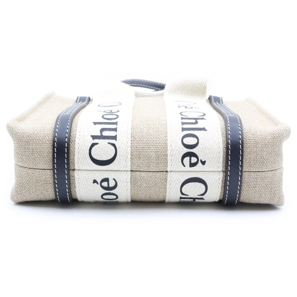 Chloe(クロエ) ウッディ ミニトートバッグ ハンドバッグ ショルダーバッグ ベージュ×ネイビー キャンバス×レザー CHC22AP237I26 レディース