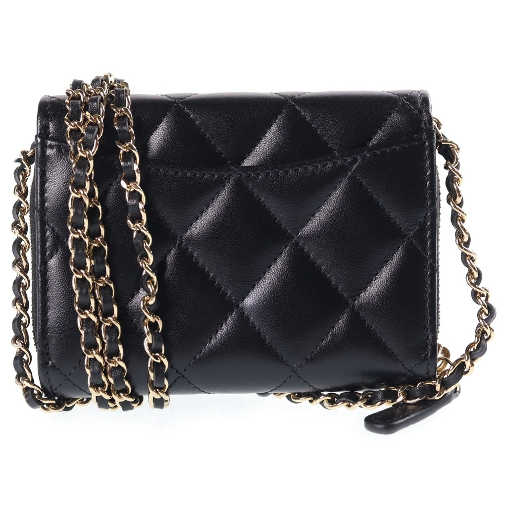 CHANEL(シャネル) マトラッセ ミニ チェーンショルダーウォレット ブラック ラムスキン ゴールド金具 AP2569 シール有 31番台 レディース