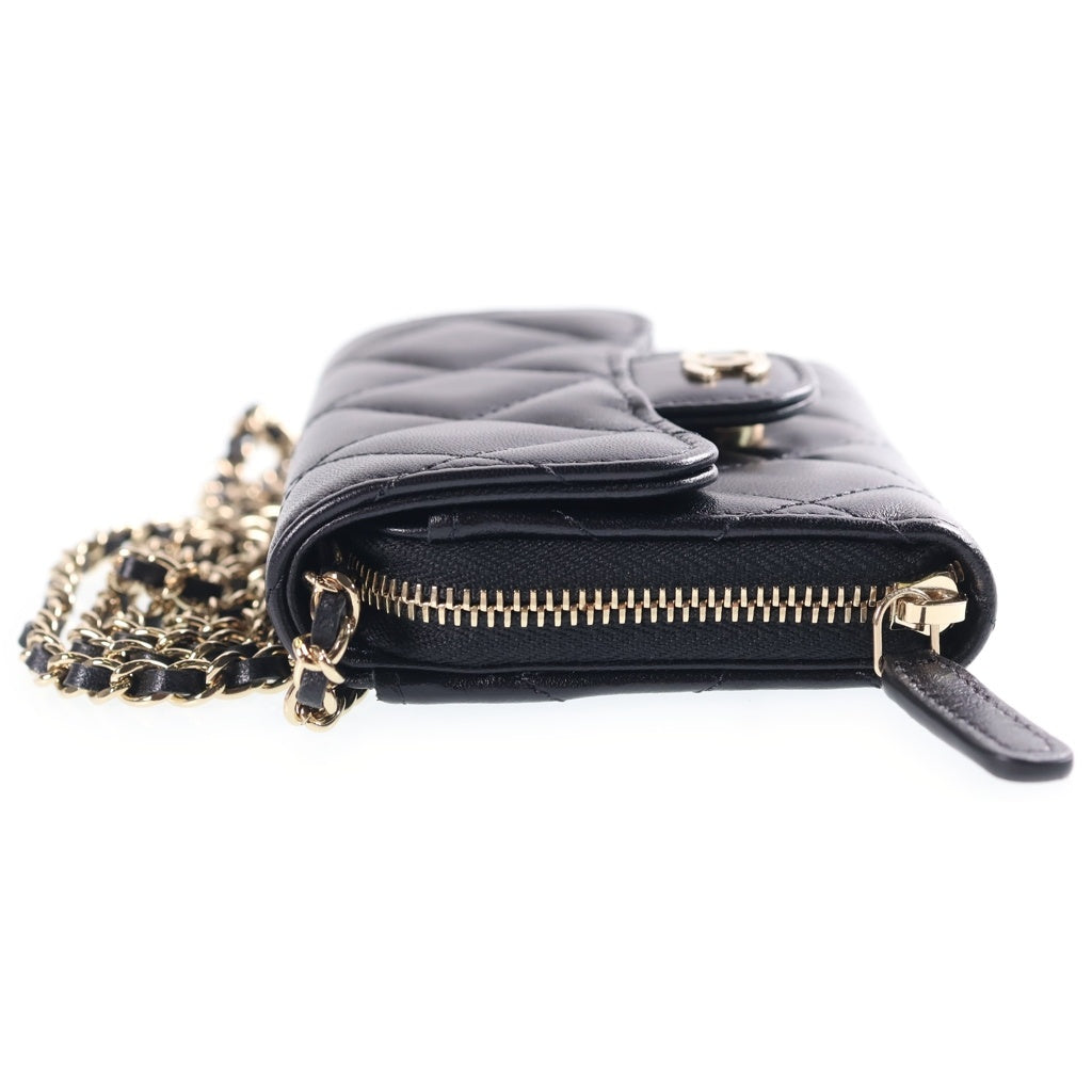 CHANEL(シャネル) マトラッセ ミニ チェーンショルダーウォレット ブラック ラムスキン ゴールド金具 AP2569 シール有 31番台 レディース