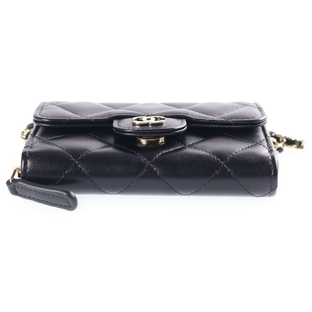 CHANEL(シャネル) マトラッセ ミニ チェーンショルダーウォレット ブラック ラムスキン ゴールド金具 AP2569 シール有 31番台 レディース