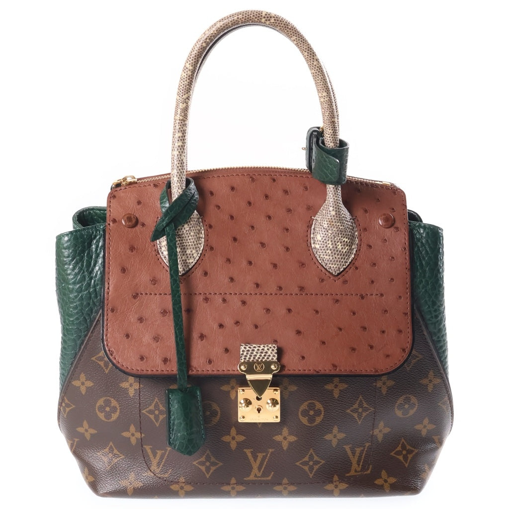 LOUIS VUITTON(ルイヴィトン) モノグラム エキゾチックトートPM ハンドバッグ PVC×××レザー ブラウン×グリーン N91284 レディース