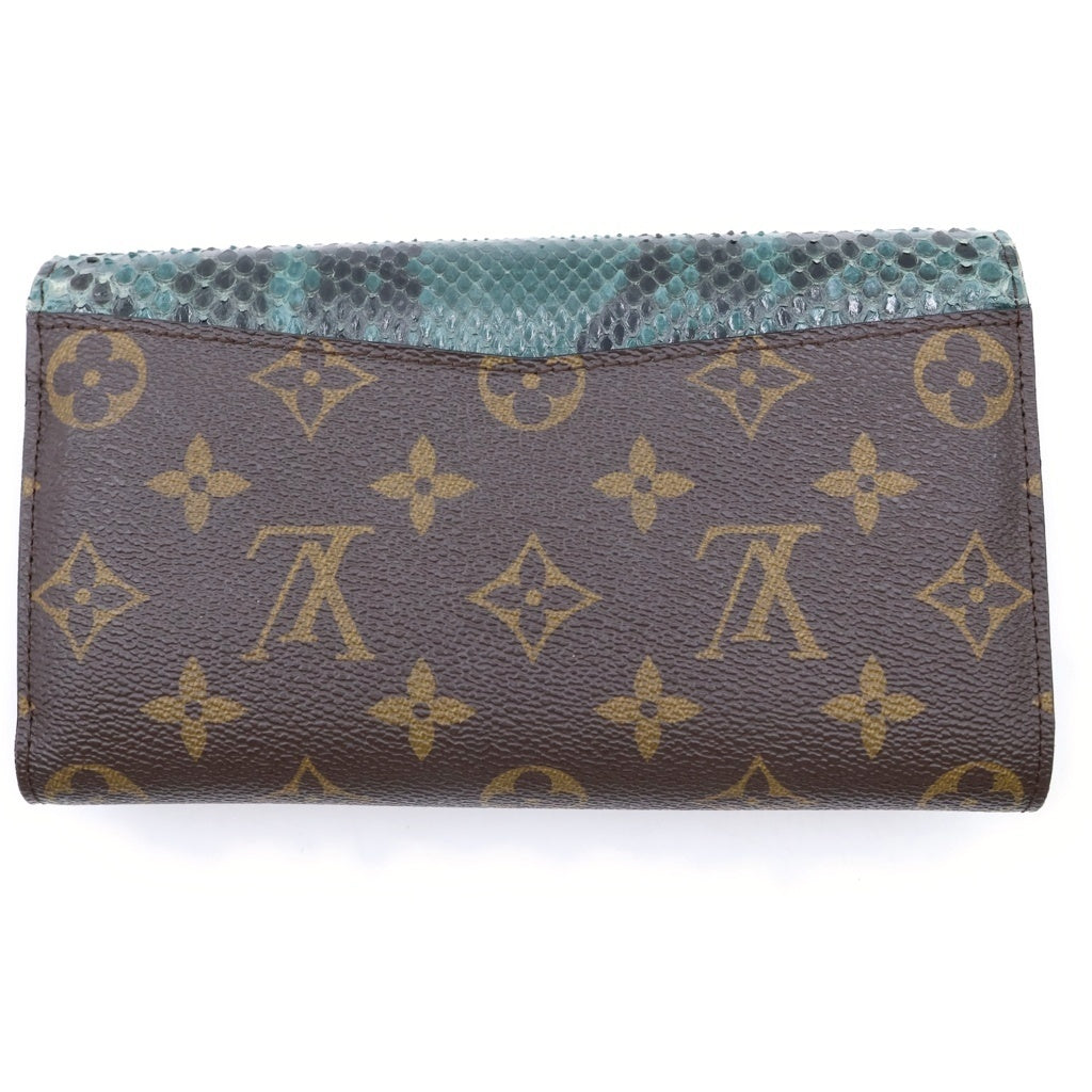 LOUIS VUITTON(ルイヴィトン) エキゾチックライン ヴェール パイソン 三つ折り長財布 ロング ウォレット ブラウン×グリーン N91289 ゴールド金具