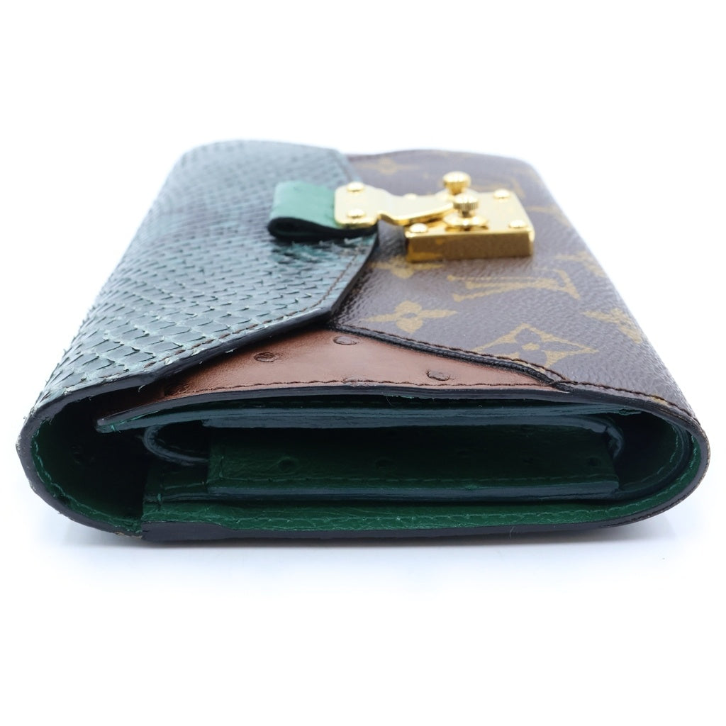 LOUIS VUITTON(ルイヴィトン) エキゾチックライン ヴェール パイソン 三つ折り長財布 ロング ウォレット ブラウン×グリーン N91289 ゴールド金具
