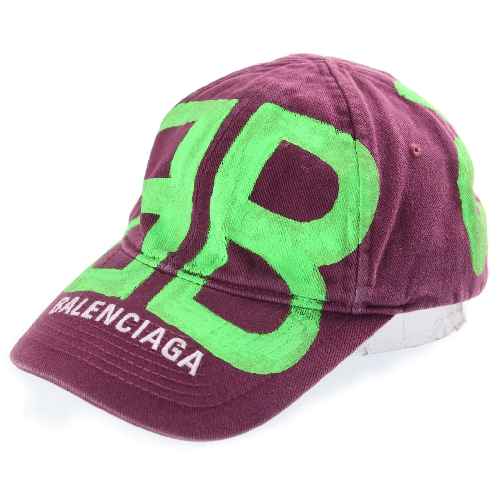 BALENCIAGA(バレンシアガ) BBロゴ スプレーキャップ 帽子 パープル×グリーン コットン 673321