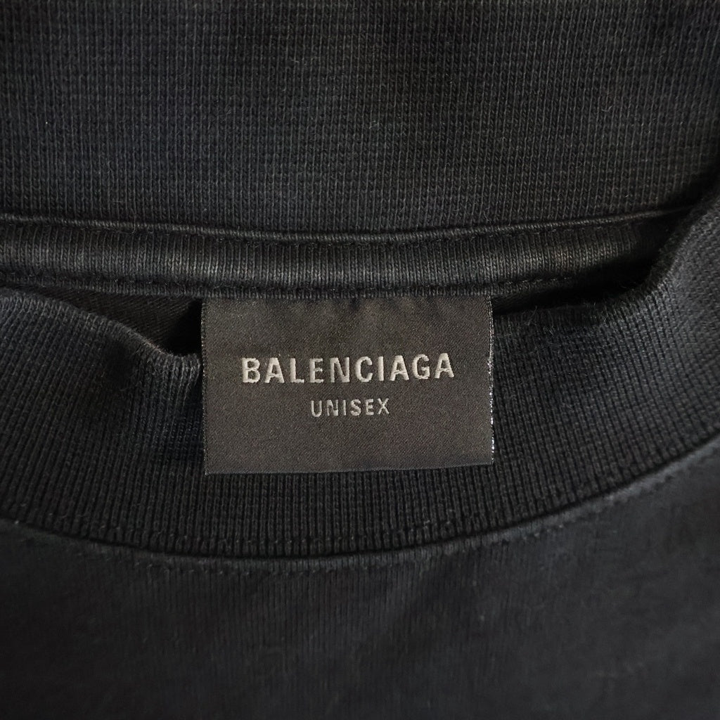 BALENCIAGA(バレンシアガ) クラシックBBロゴ デストロイ加工 Tシャツ ブラック コットン 783399