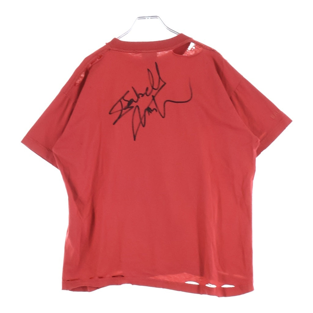 BALENCIAGA(バレンシアガ) イザベル・ユペール プリントTシャツ ダメージ加工 コットン レッド 826344