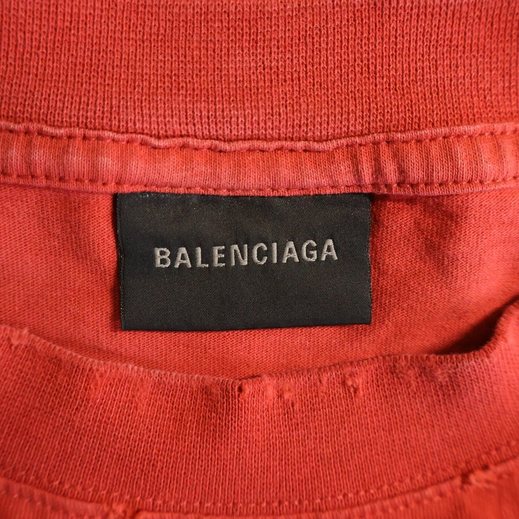 BALENCIAGA(バレンシアガ) イザベル・ユペール プリントTシャツ ダメージ加工 コットン レッド 826344