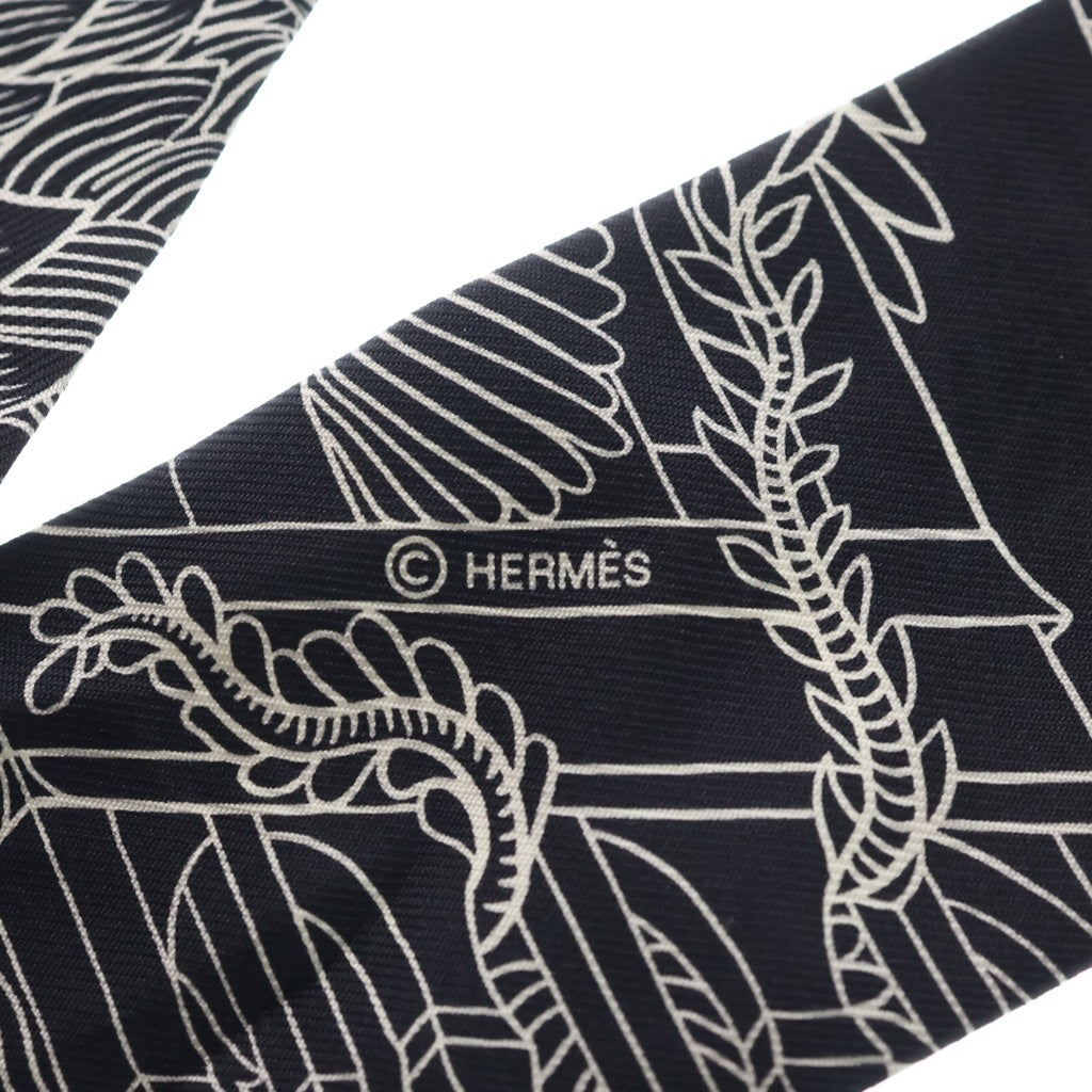 HERMES(エルメス) ツイリー スカーフ ANIMAPOLIS アニマポリス ブラック×ホワイト シルク レディース