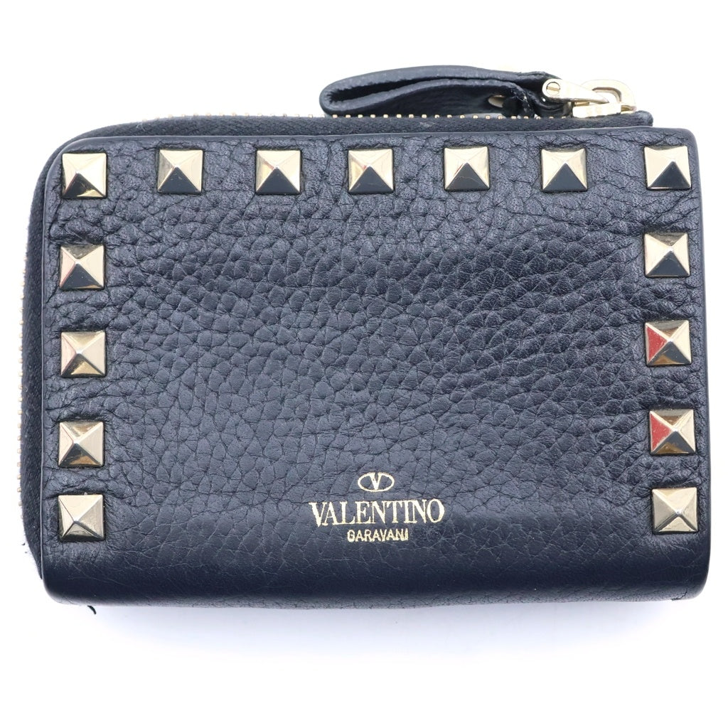 VALENTINO(ヴァレンティノ) カラヴァーニ ロックスタッズ スモールウォレット ミニ財布 ブラック レザー ゴールド金具 レディース