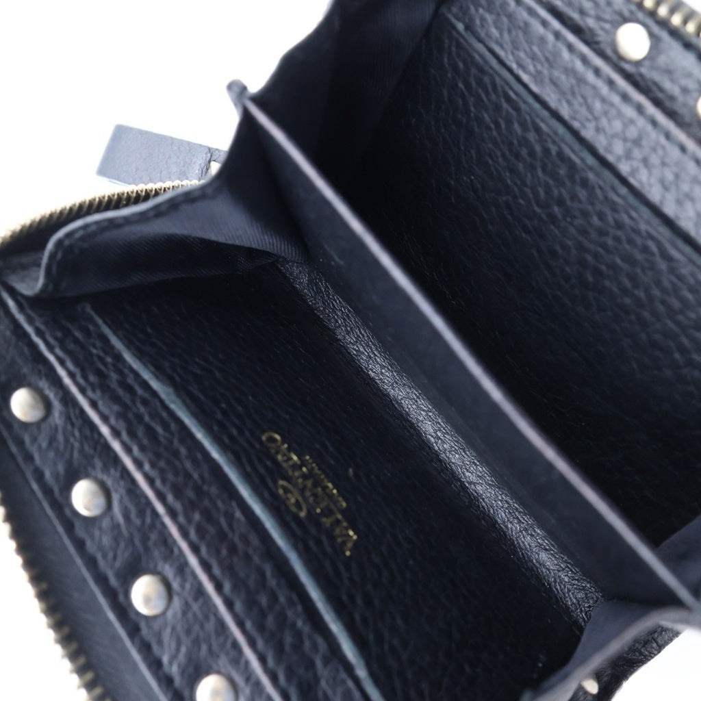 VALENTINO(ヴァレンティノ) カラヴァーニ ロックスタッズ スモールウォレット ミニ財布 ブラック レザー ゴールド金具 レディース