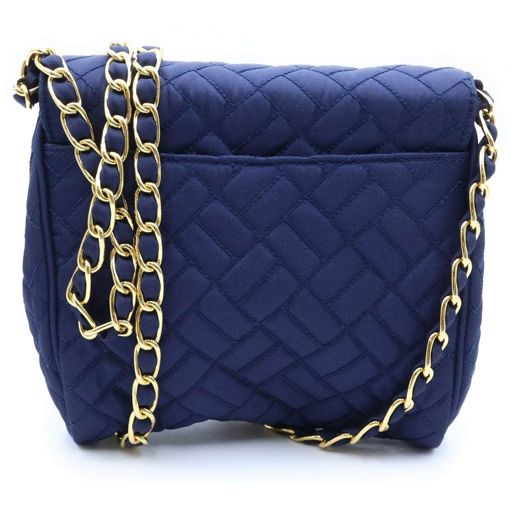 PRADA(プラダ) キルティング チェーンショルダーバッグ ブルー ナイロン ゴールド金具 レディース