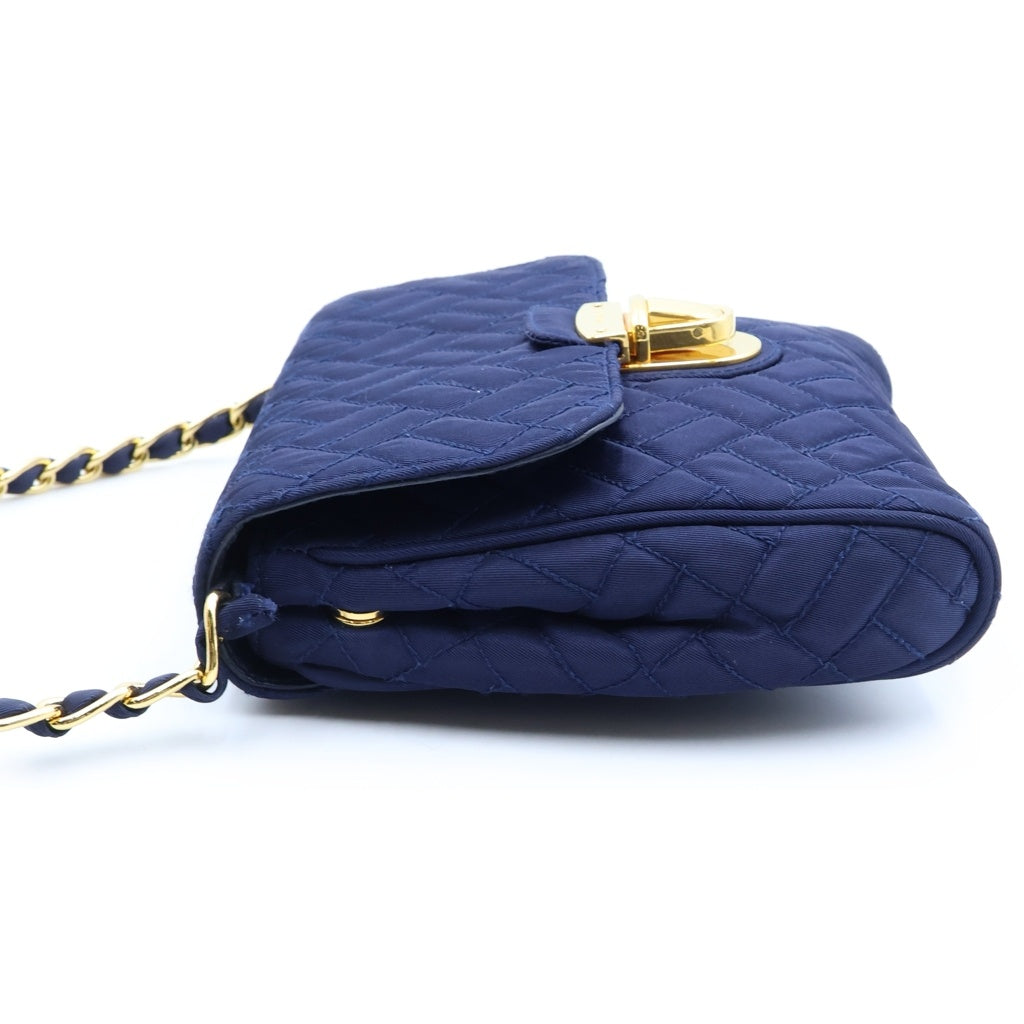 PRADA(プラダ) キルティング チェーンショルダーバッグ ブルー ナイロン ゴールド金具 レディース