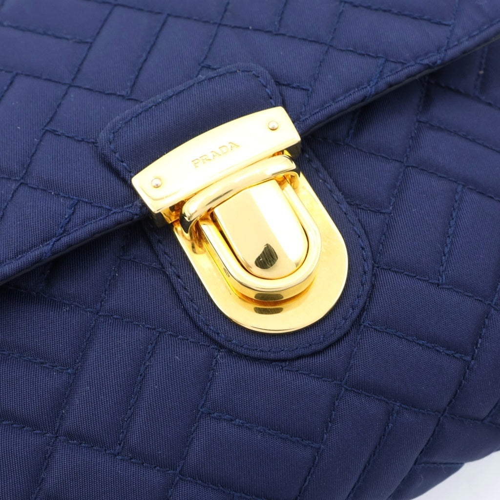 PRADA(プラダ) キルティング チェーンショルダーバッグ ブルー ナイロン ゴールド金具 レディース