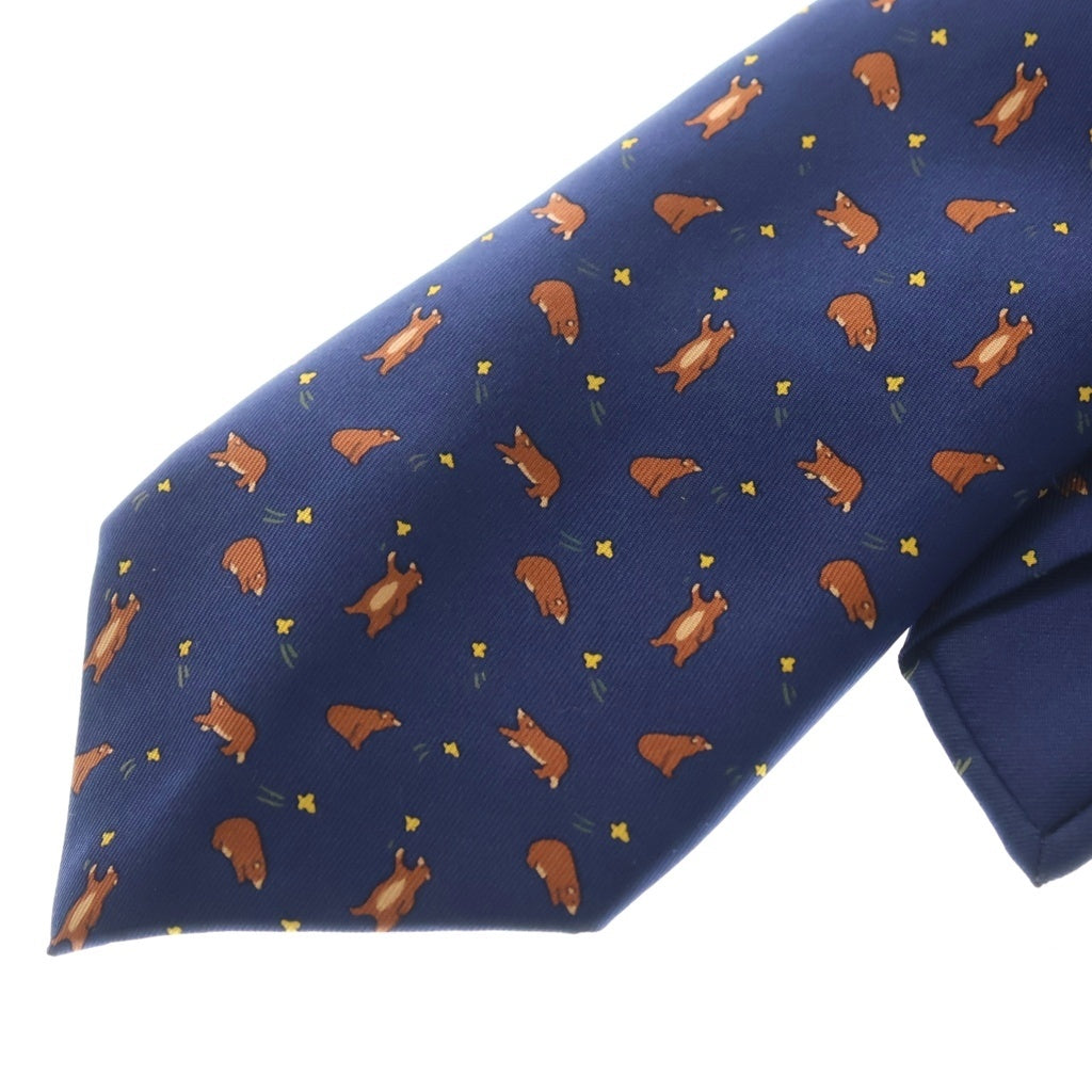 HERMES(エルメス) ネクタイ クマ シルク ブルー