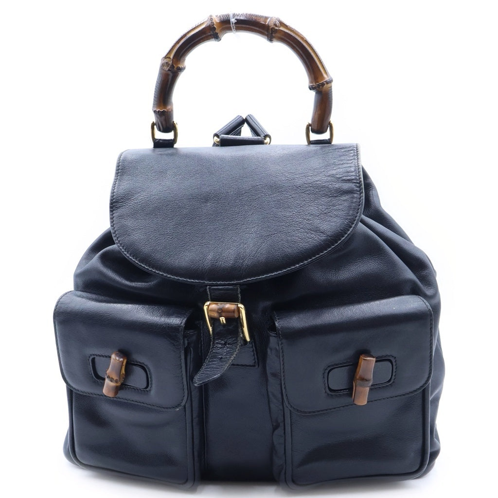 GUCCI(グッチ) バンブー リュックサック バックパック ブラック レザー 003・58・0016 ゴールド金具 レディース